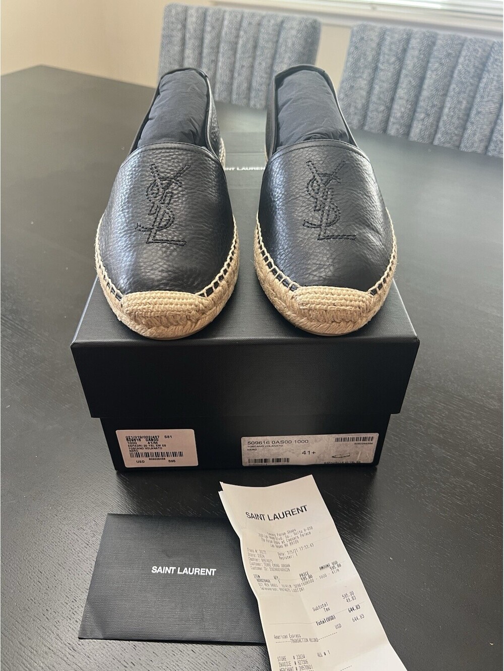 NEW Saint Laurent YSL Men Smooth Nappa Leather Espadrille Black 41 EU/8-8.5US